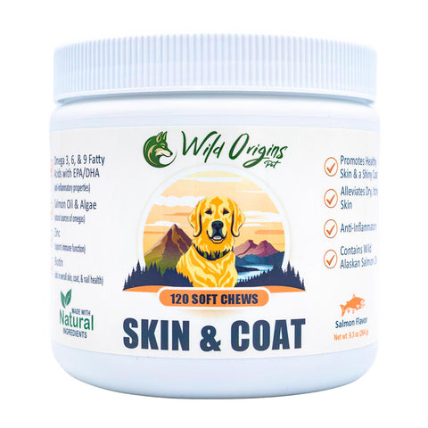 Wild Origins Skin & Coat Soft Chews, Omega-3 Wild Alaskan Fish Oil Health Supplement for Dogs